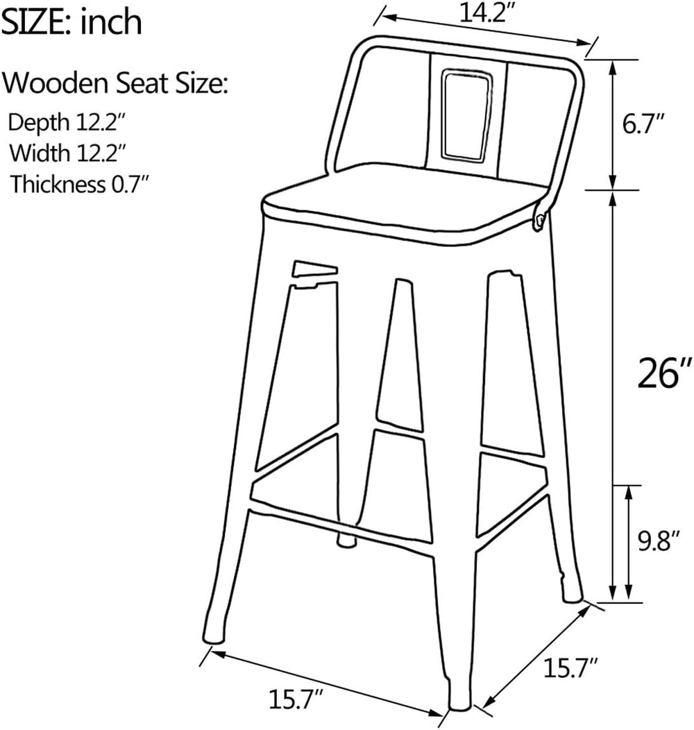 Metal Bar Stools with Back Set of 4 Kitchen Counter Height Stools with Wooden...