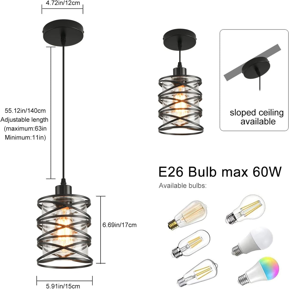 3 Pack Pendant Light Kitchen Island Pendant Lighting, Glass Hanging Light wit...