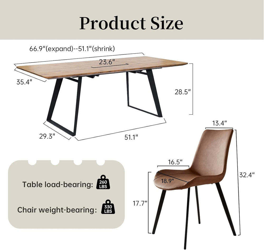 ZckyCine 51‑67 Inch Expandable Dining Set with 6 PU Leather Chairs, Wooden Fu...