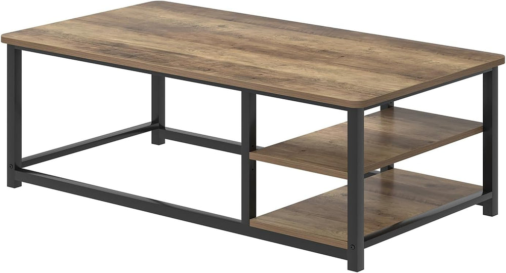 EXCEFUR Coffee Table with Storage Shelf, Modern Wood and Metal Center Table f...