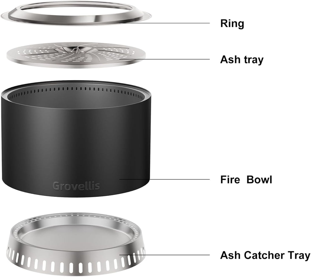 27 inch Smokeless Fire Pit with Waterproof Cover & Fire Poker