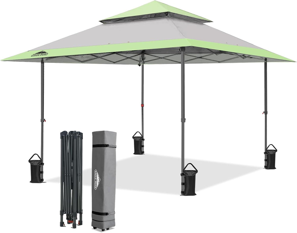 EAGLE PEAK 13x13 Pop Up Canopy Tent, Auto Extended Eaves, Gray