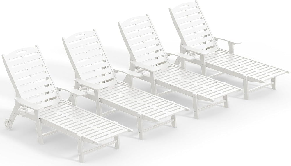 Ciokea Heavy Duty HDPE Chaise Lounge Chairs Outdoor Set of 4, 5-Position Adju...