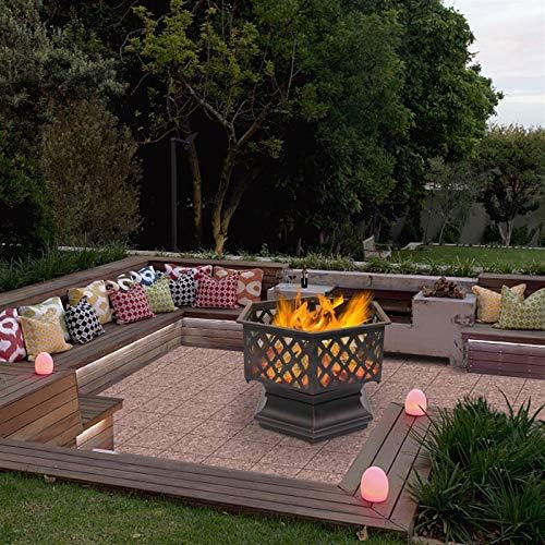 22" Hexagonal Shaped Iron Brazier Wood Burning Fire Pit Decoration for O...