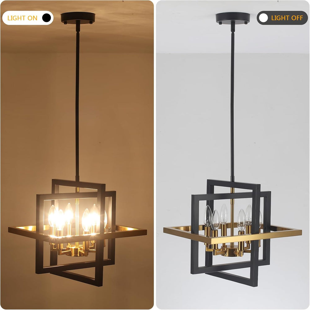 Small Black and Gold Chandelier- 6 Lights Geometric Pendant Light Fixture
