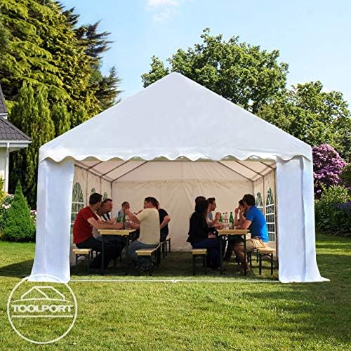 TOOLPORT 10x26 ft PVC 750 N Party Tent, Ground Frame, White