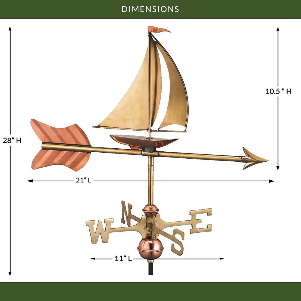 Good Directions 8803PR Sailboat Cottage Weathervane, Polished Copper with Roo...