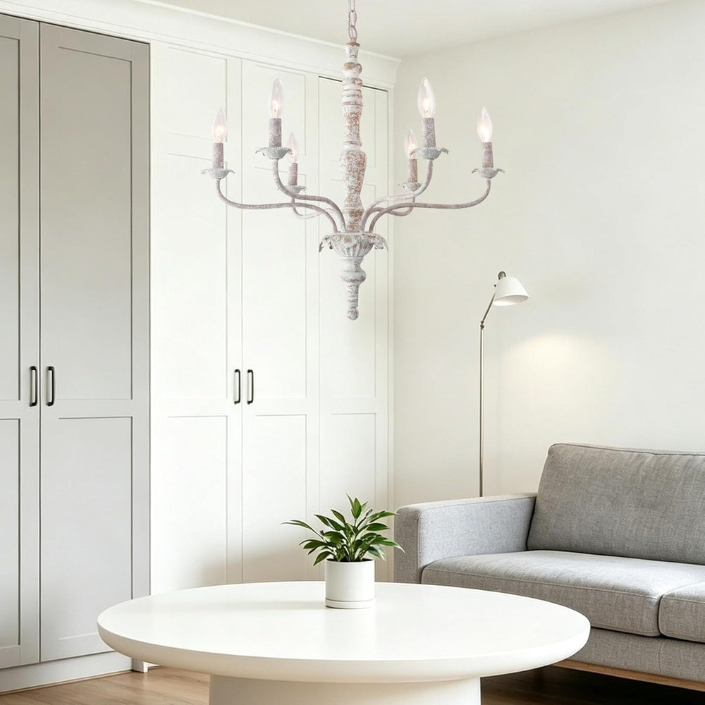 French Country Chandelier Farmhouse Distressed Wood for Dining Room