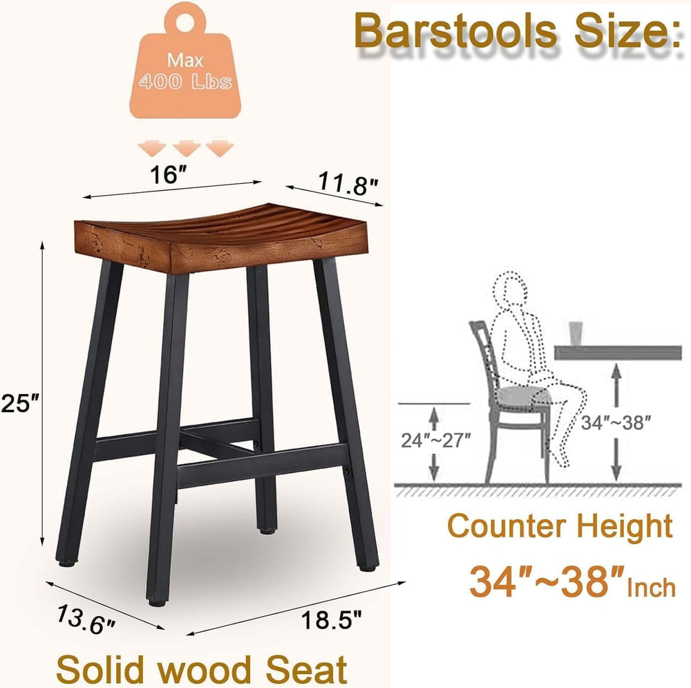 OUllUO Bar Stools Set of 3, Backless Saddle Barstools, 25" Counter Heigh...