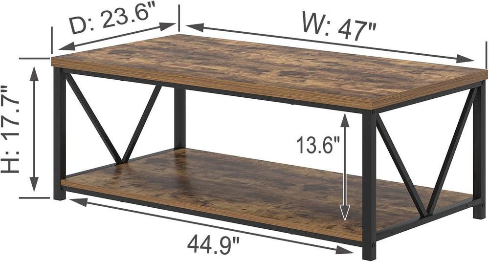 EXCEFUR Modern Coffee Table, Rustic Wood and Metal Living Room Table with Sto...