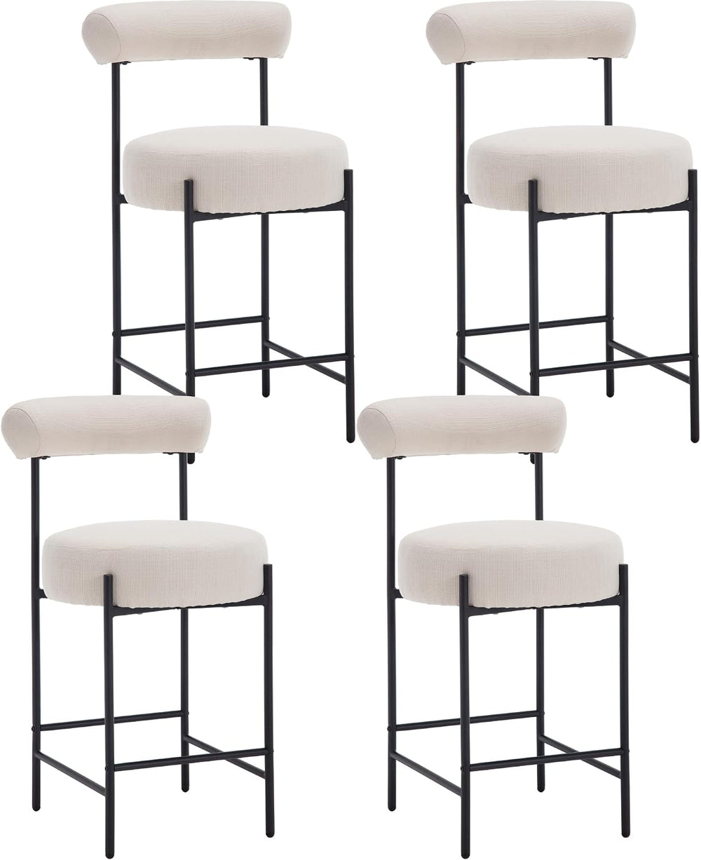Shunzhi Beige Linen Counter Height Bar Stools Set of 4, Modern Boucle Barstoo...