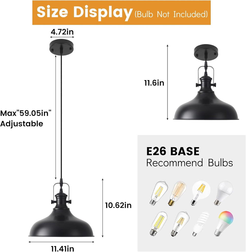 Black Pendant Lights Kitchen Island 3 Pack, 11.41" Kitchen Pendant Light...