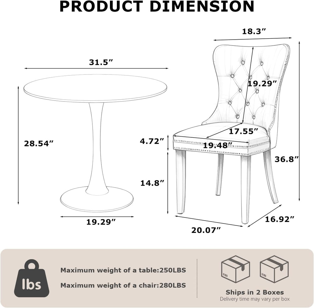 3-Pieces Dining Sets, 31.5" Round Dining Table Set with 2 Velvet Upholst...
