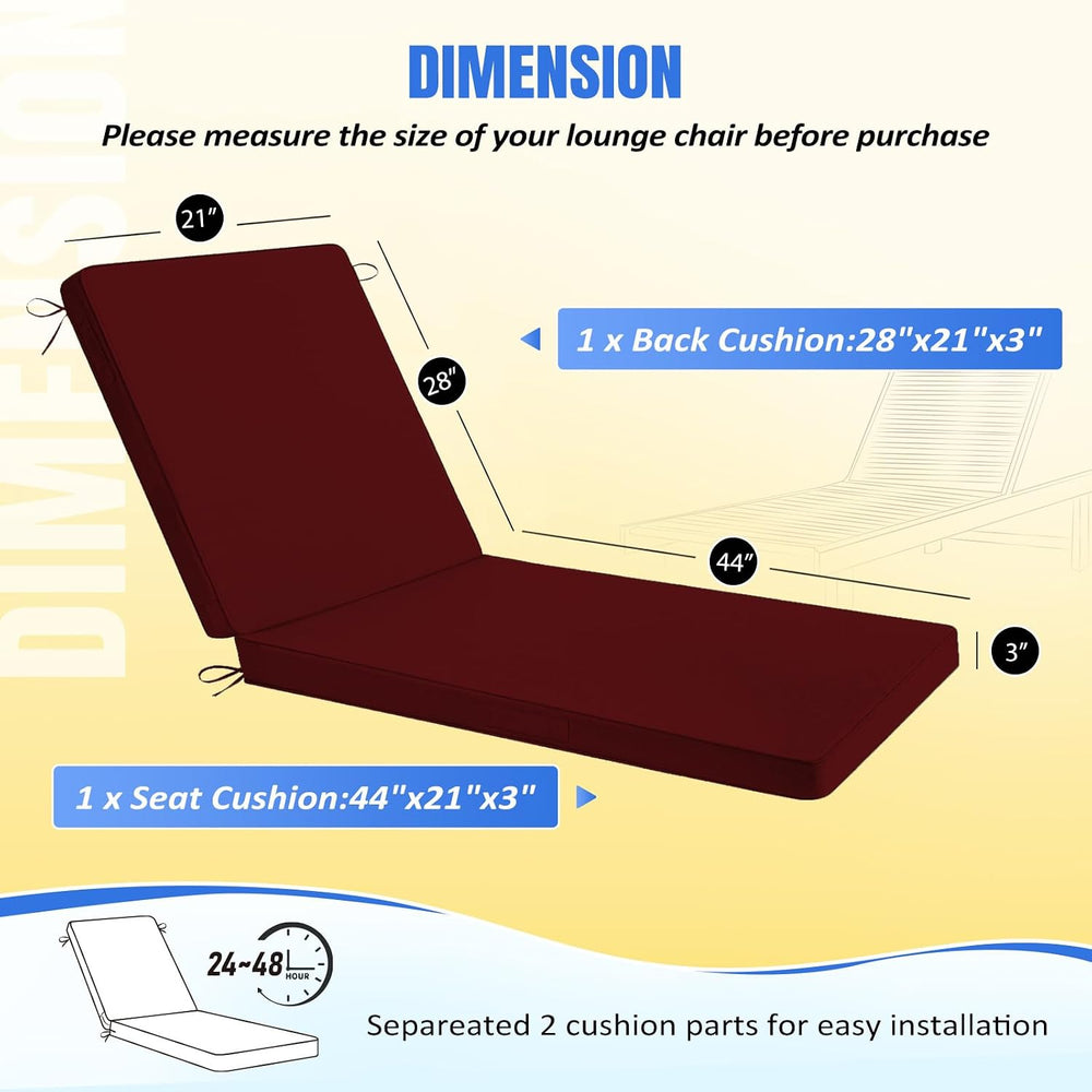 Basic Beyond Chaise Lounge Cushions Outdoor, 3-Layer Waterproof Outdoor Furni...