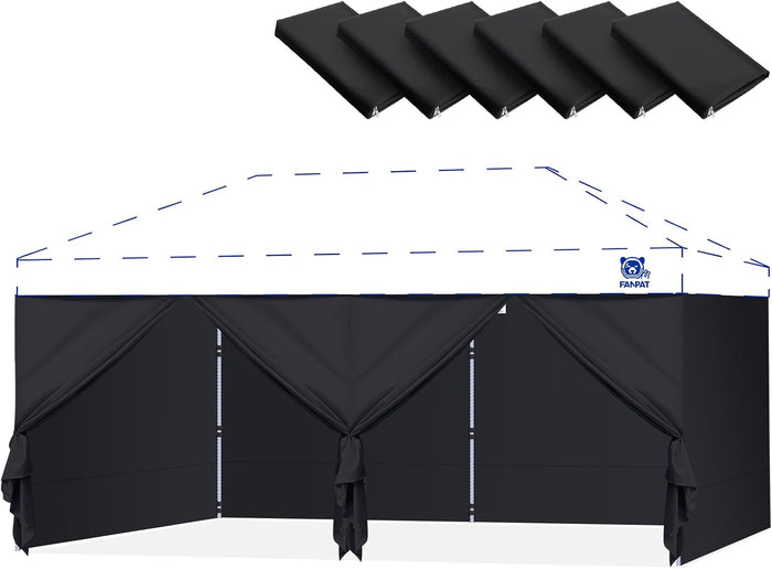 FANPAT 10x20ft Sidewalls with Door for Canopy, Black (6Pcs Sidewalls Only)