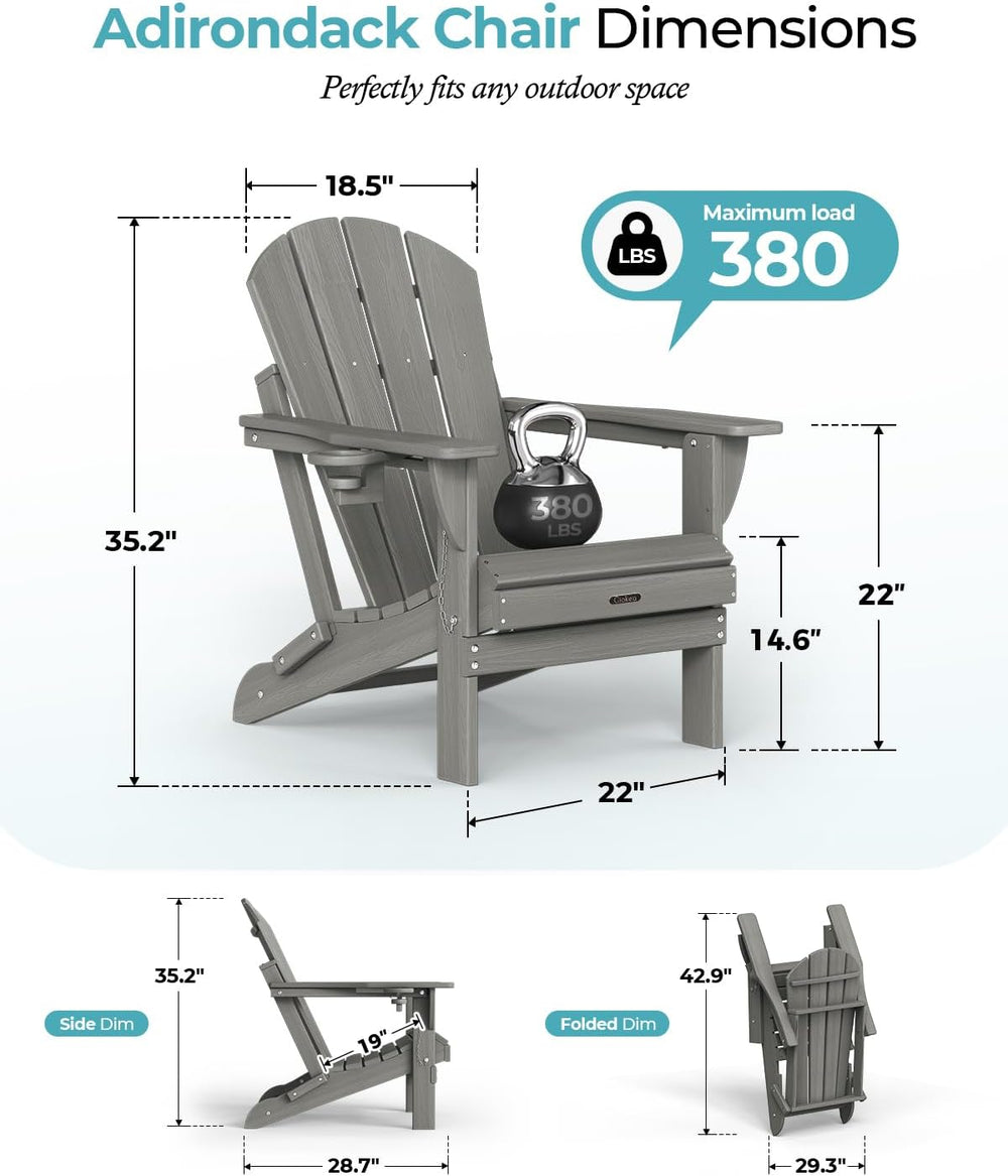 Ciokea Folding Adirondack Chair Wood Texture 4 Pack, Patio Adirondack Chair W...