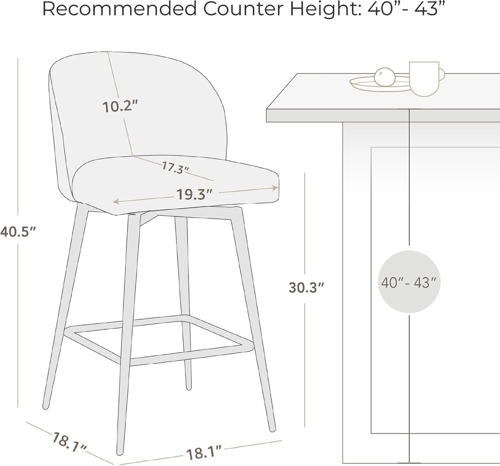 Watson & Whitely Swivel Bar Stools Set of 2, Fabric in White