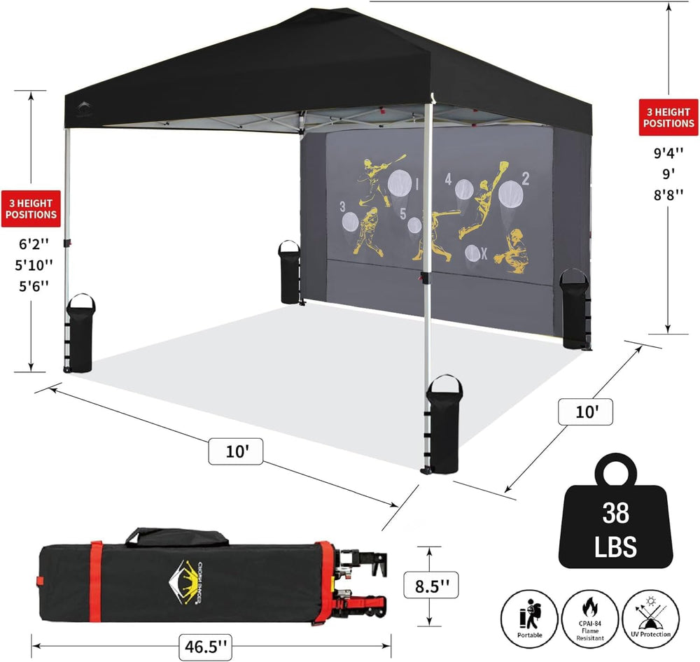 CROWN SHADES 10x10 Pop Up Canopy Tent with Game Netting - Beach Tent with One...