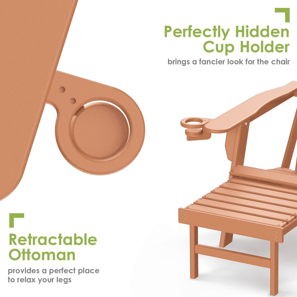 GREENVINES Adirondack-Chairs-with-Ottoman Set of 2, Folding,HDPE, Teak