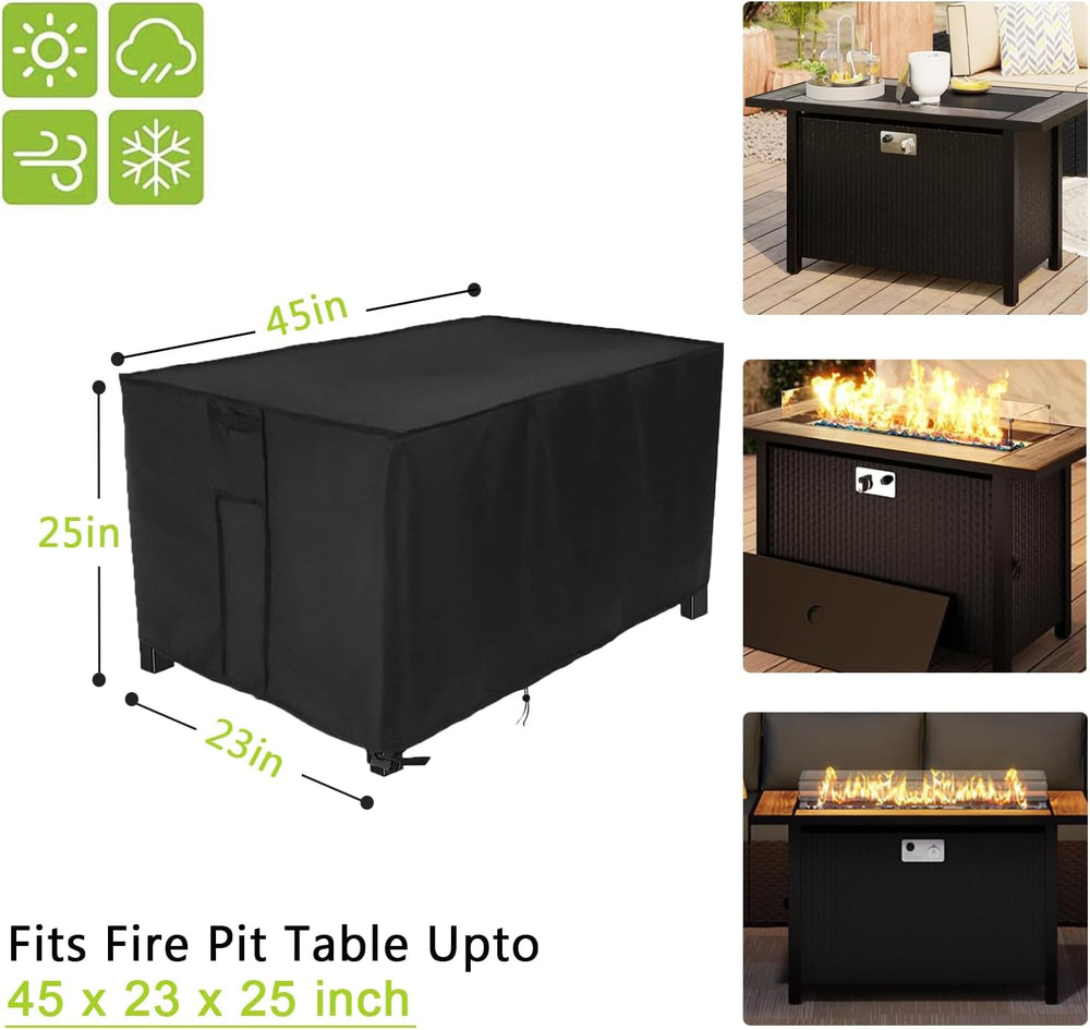 Waterproof Fire Pit Cover Rectangular 45"L x 23"W x 25"H Black