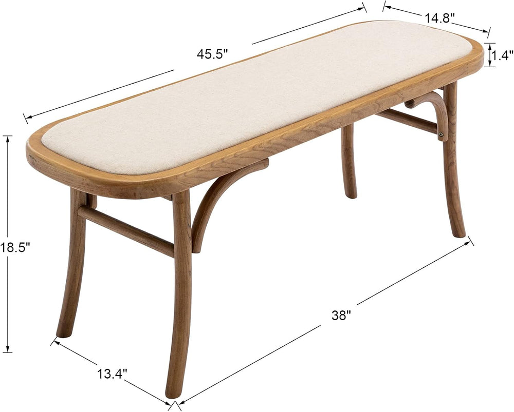 Kmax Upholstered Bench Fabric Entryway Bench Rustic Solid Wood 45 Inch for Li...