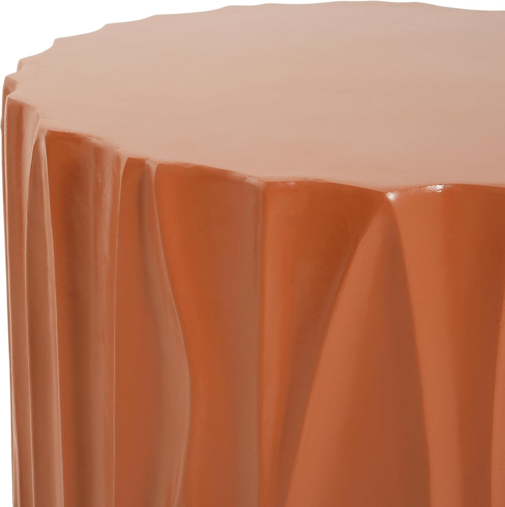 Modern Round Side Table, Outdoor End Table with Wavy Fluted Design, Multi-Use...