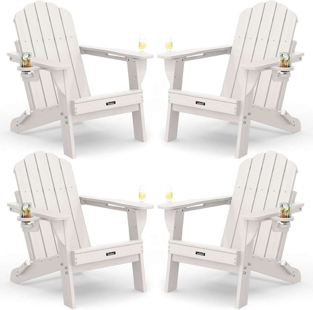 Folding Adirondack Chairs Set of 4, Plastic Patio Chair with 2 Cup Holders