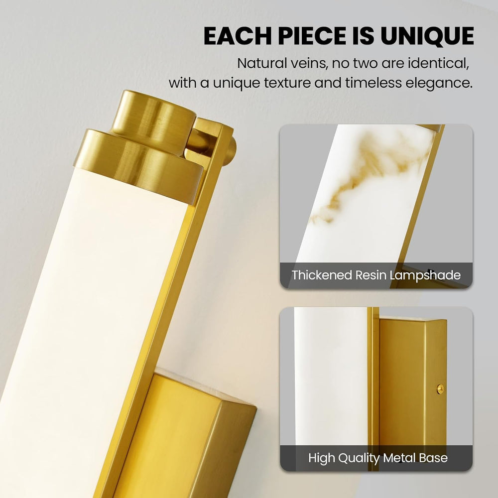 15.4" Gold Wall Sconces Set of 2, Modern Bathroom Sconces with Resin Sha...