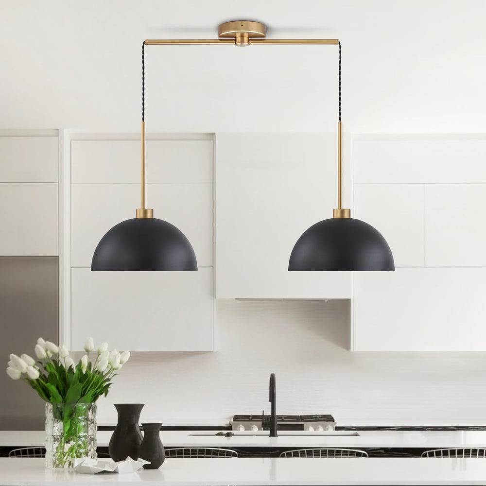 2 Light Black and Gold Dome Pendant Lights Kitchen Island