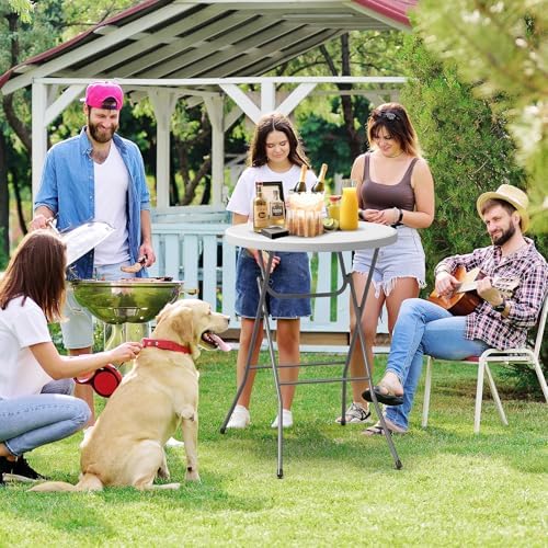 VINGLI 32" Plastic Folding Round Table Bar Height, HDPE Matrial with Gra...