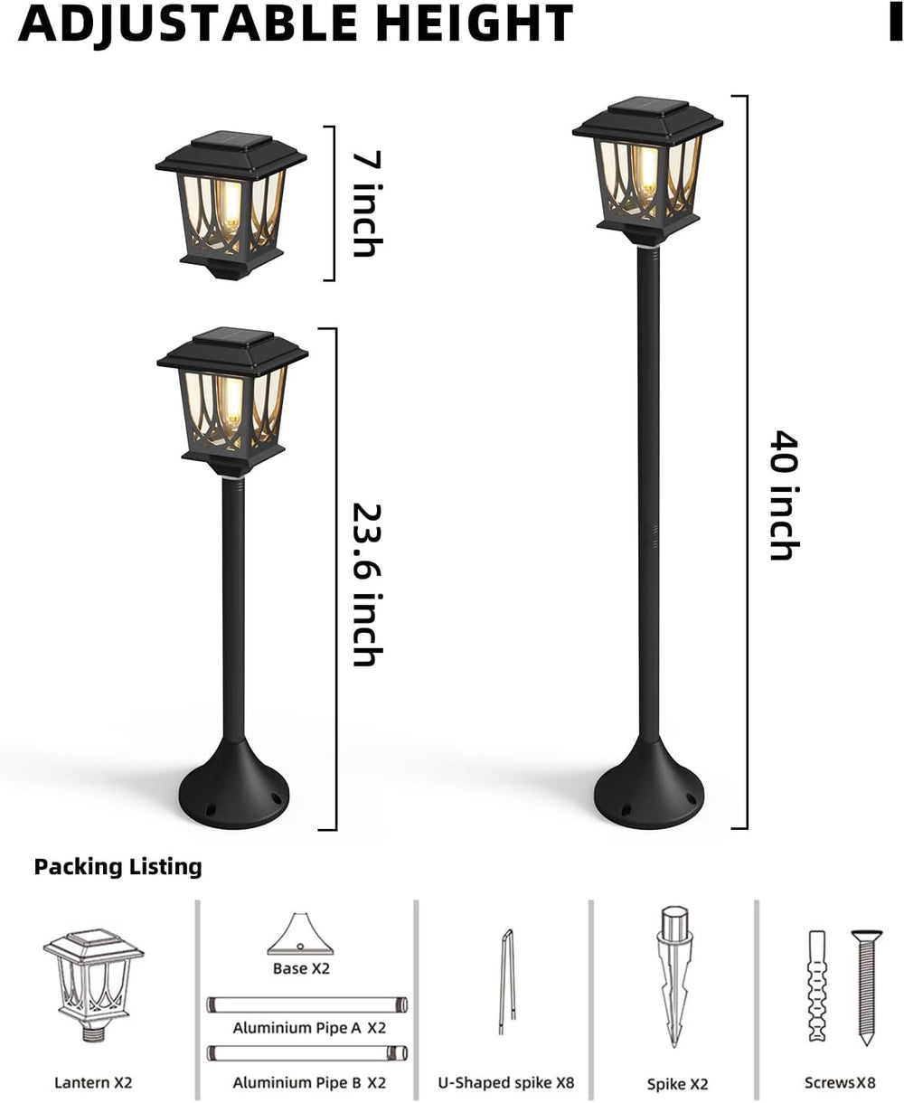 ILANCK Solar Lamp Post Lights 2 Pack, 40 in Warm White Outdoor