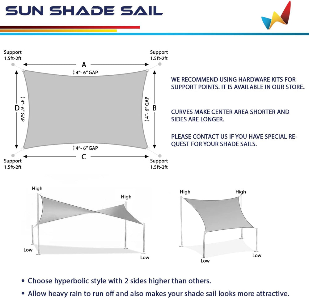 Windscreen4less 13' x 20' Sun Shade Sail Rectangle Outdoor Canopy Cov...
