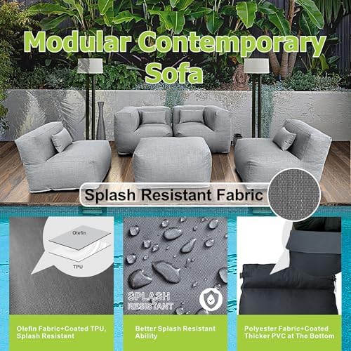 Dineli ANNYH Patio Garden Sectional Conversation Set Outdoor Modular Sofa