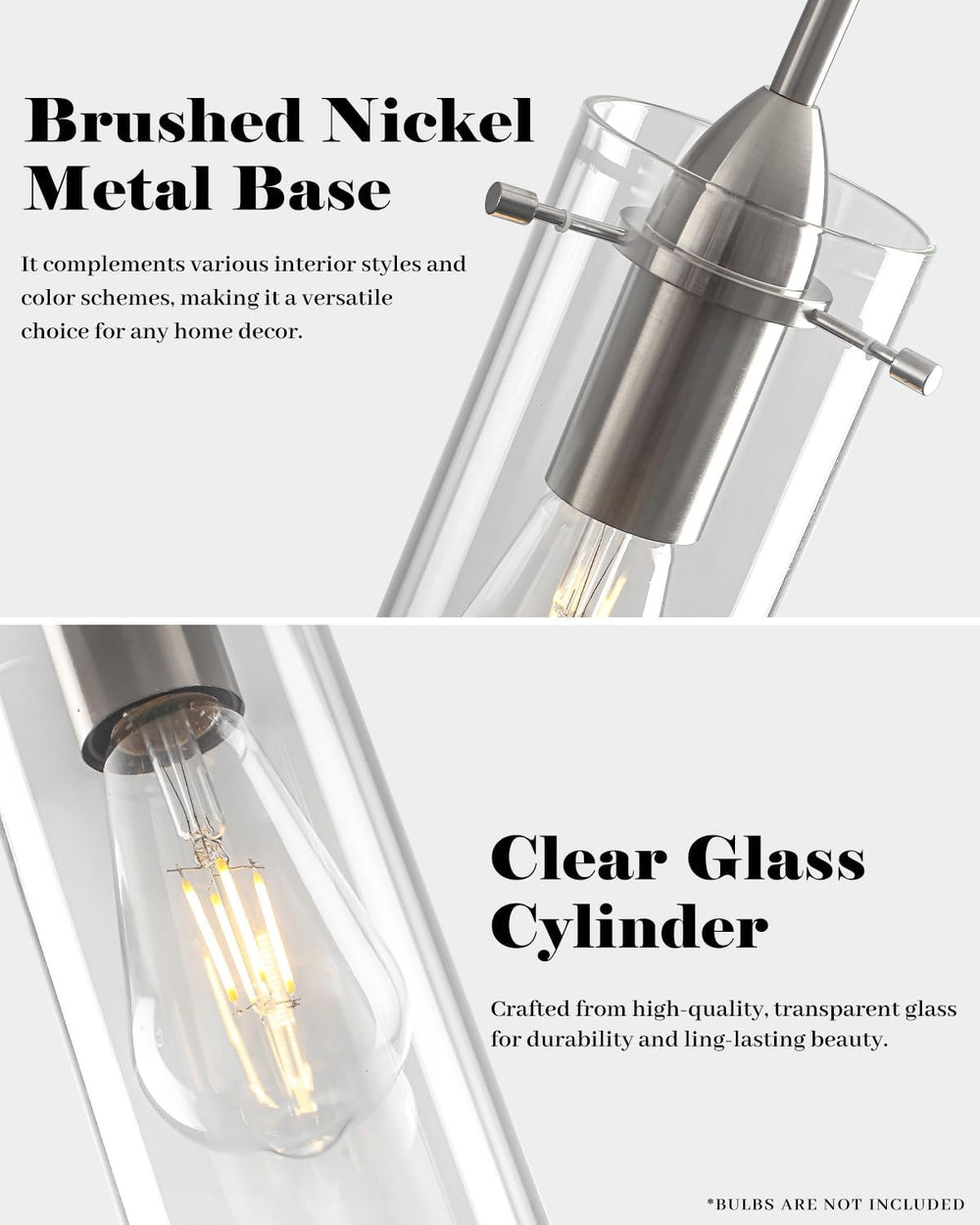 Glass Pendant Lights Kitchen Island 2 Packs, Brushed Nickel Pendant Light, Mo...