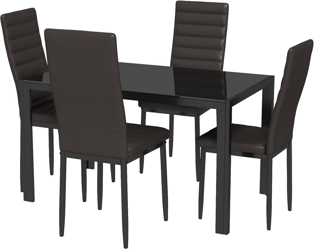 Gizoon Black 5 Piece Glass Dining Table Set, Kitchen Table and Chairs for 4
