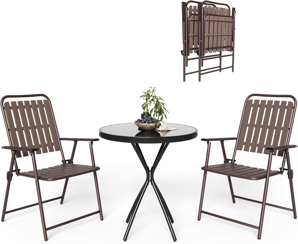 3 Pieces Patio Bistro Set Folding Small Table Chairs Set for 2 Outdoor Bistro...