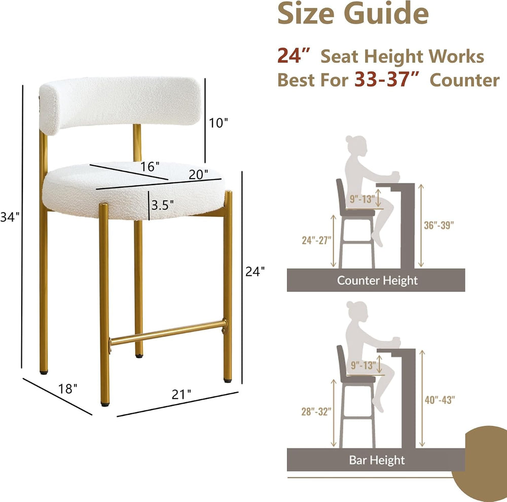 24" Counter Height Bar Stools Set of 4, Gold Legs, Cream White