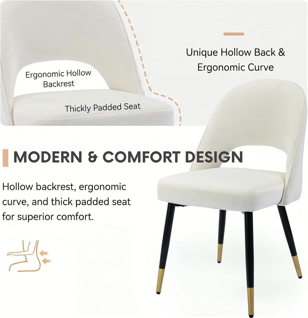 DUOMAY Modern Dining Chair Set of 2 with Open Back, Velvet Upholstered Armles...