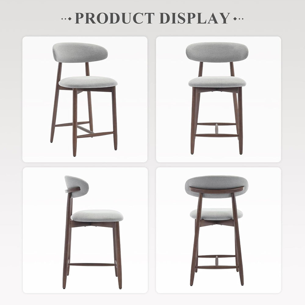 COLAMY Wood Bar Stools Set of 4, Counter Height Bar Stools, Mid Century Moder...