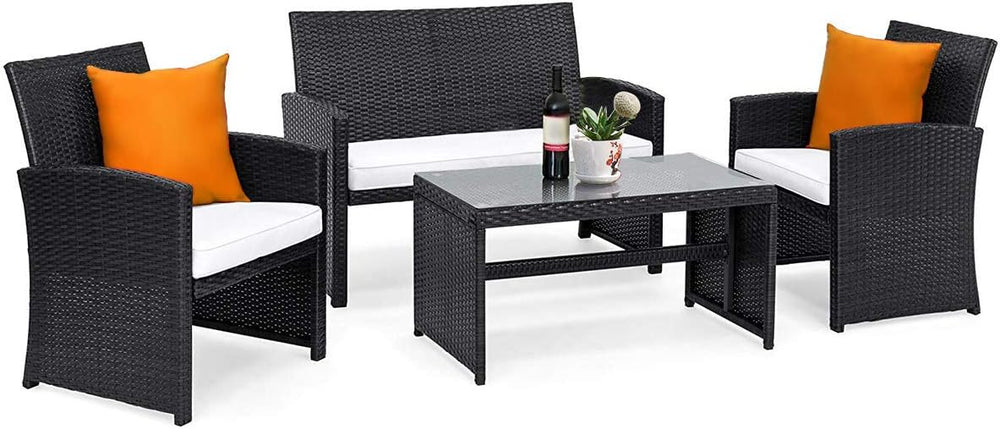 Goplus 4-Piece Rattan Patio Furniture Set, Outdoor Wicker Conversation Sofa w...