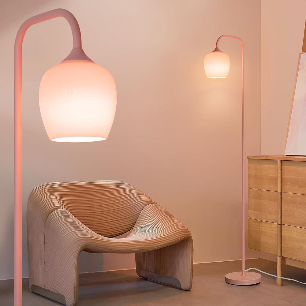 ONEWISH Pink Floor Lamp-Modern Standing Lamp for Living Room Bedroom, Glass L...