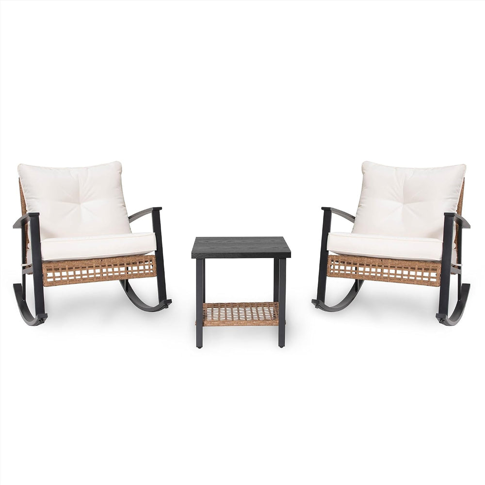 LAUSAINT HOME 3-Piece Rocking Bistro Set, Outdoor Patio Furniture with Thick ...