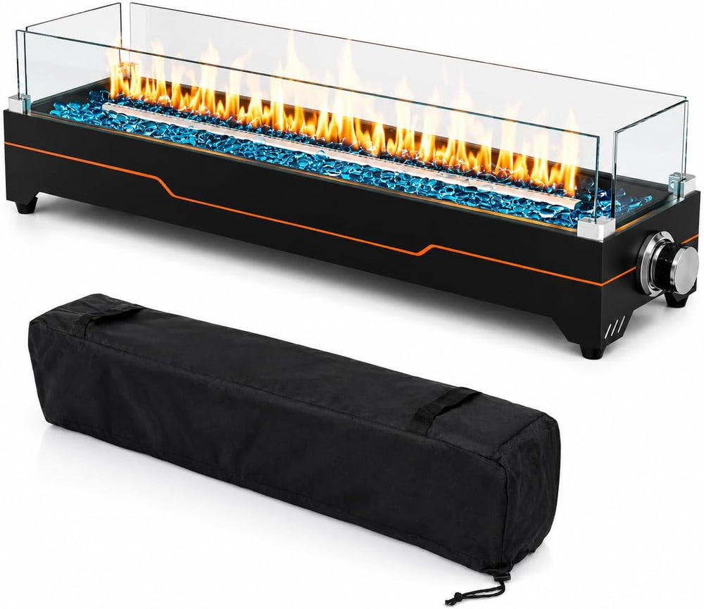 Grisun 28 Inch Tabletop Fire Pit with Glass Wind Guards for Patio & Camping