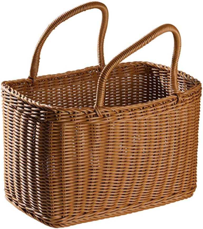 VOSAREA Wicker Picnic Basket Woven Natural Household Basket with Lid Hand Wov...