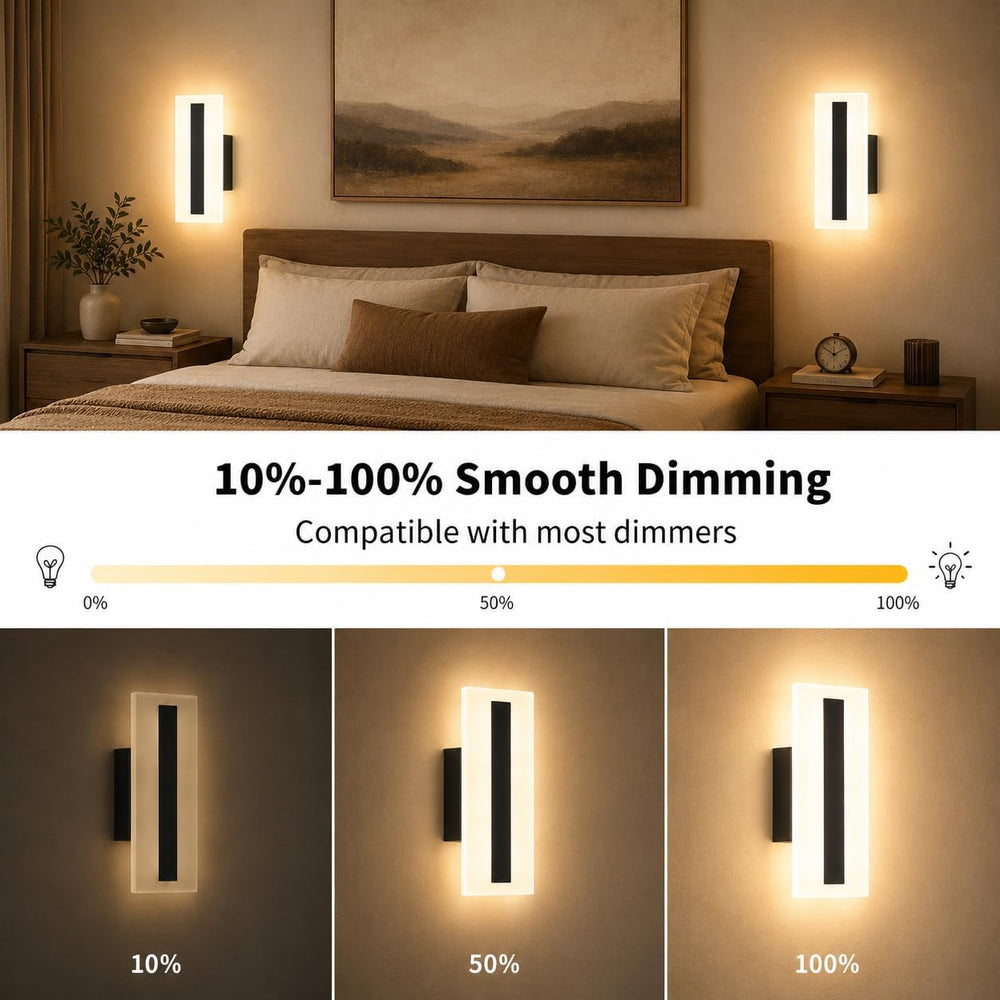 Modern Dimmable LED Wall Sconces Set of 2, 7W Black Wall Lights 3000K Warm Wh...