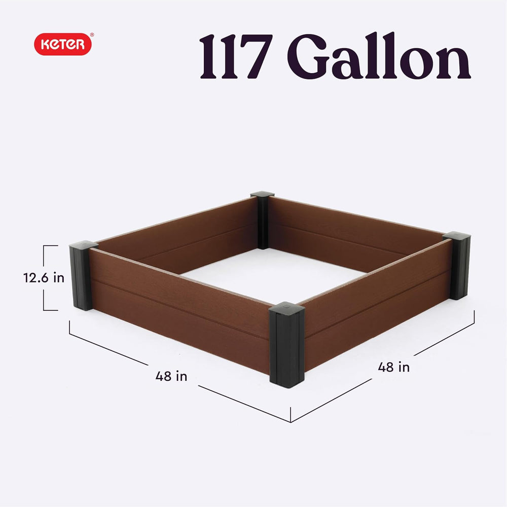 Keter 48" X 48" inches Wood Look Raised Garden Bed, Durable Outdoor...