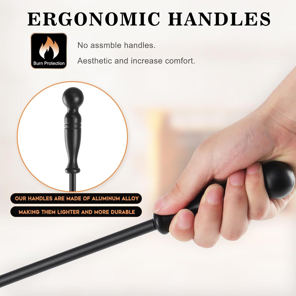 Gtongoko Fireplace Tools Set 5 Pcs 30.5 Inch Black Wrought Iron Large Fire Pl...