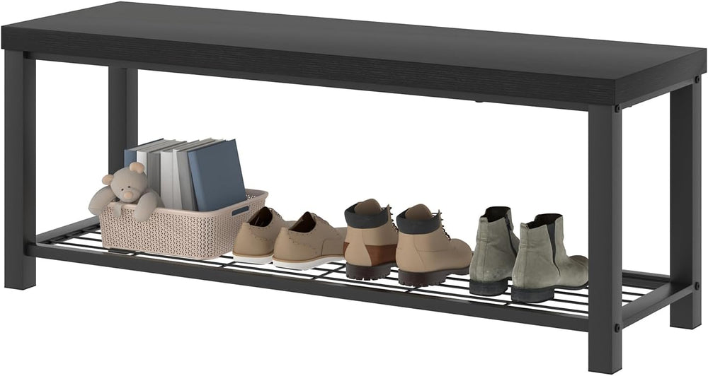EXCEFUR Entryway Bench, Modern Wood and Metal Storage Bench for Hallway Front...