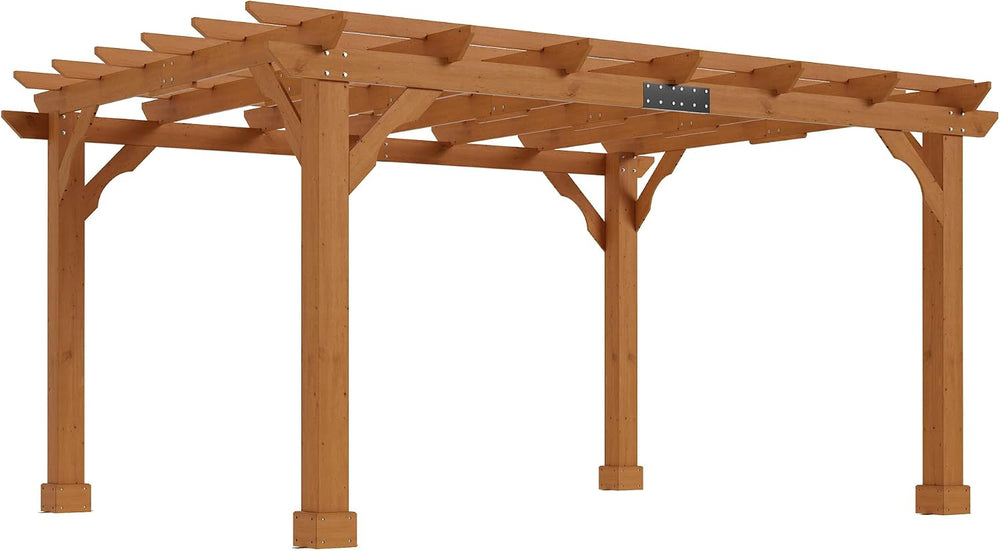 Jocisland 10x12 FT Premium Cedar Wood Pergola with Trellis Roof & Stakes