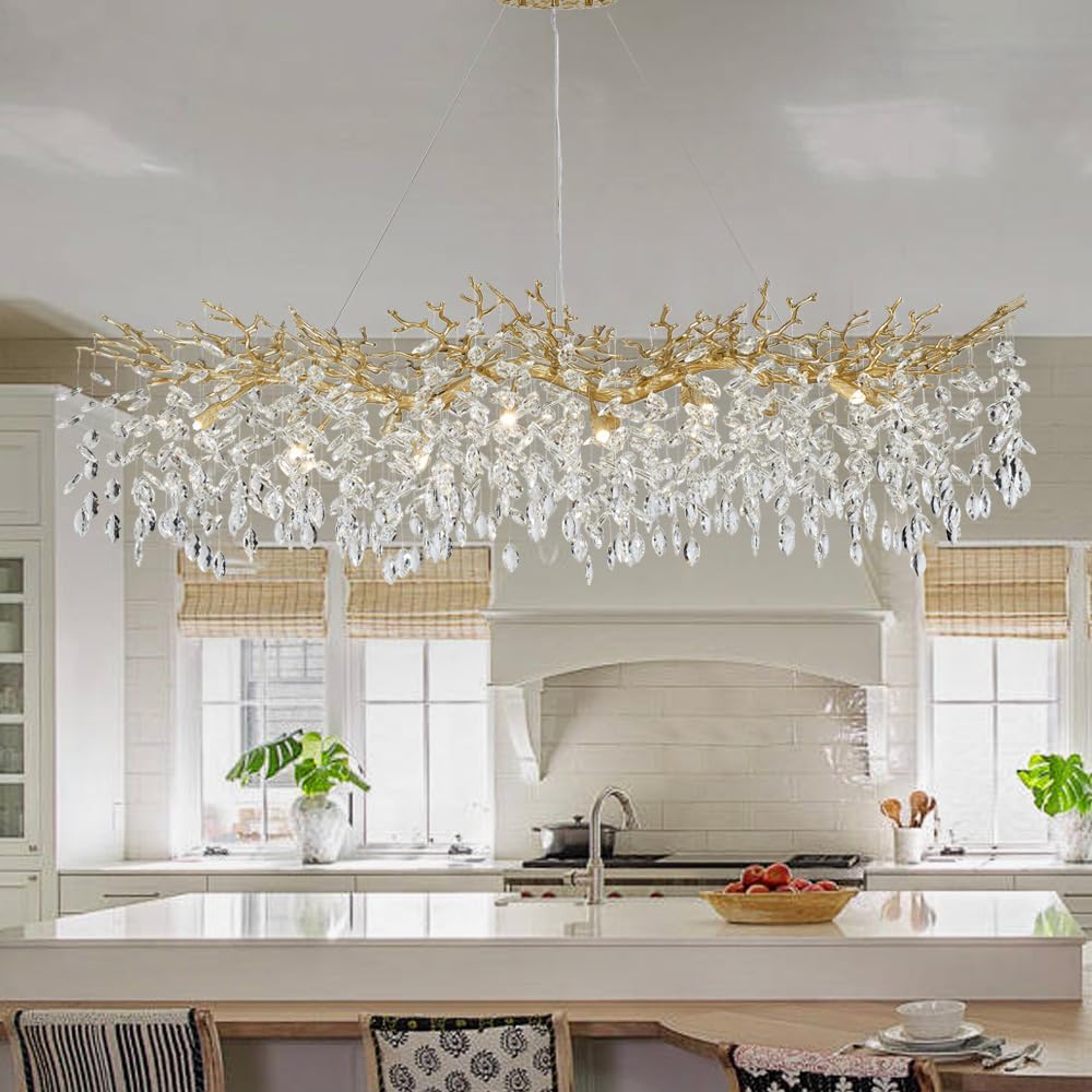 Modern Gold Crystal Chandeliers Chandeliers - L63 inch Rectangular Golden Tre...